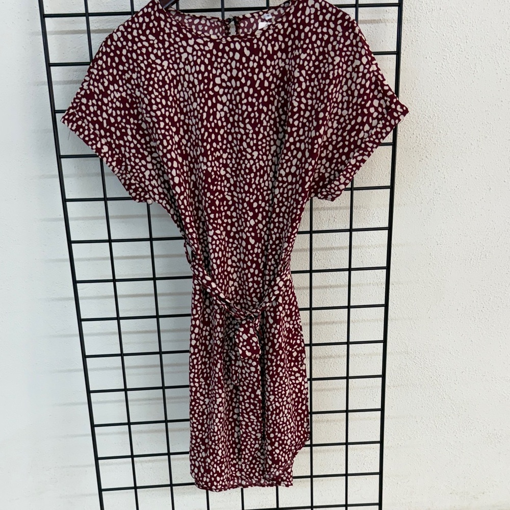 Elegant Maroon Polka Dot Dress
